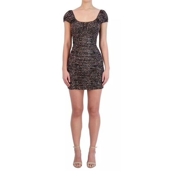 BCBGeneration Women's Sz XS Leopard Printed Ruched Mesh Bodycon Mini Dress - Picture 10 of 12